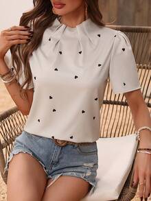 SHEIN Essnce In Trái tim Xếp li Áo sơ mi - Màu be - Xem 6