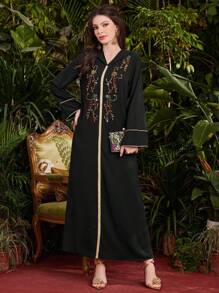 Al Najma Vestido De Estilo Árabe Brillante Con Diamantes De Imitación Para Mujer - Negro - Ver 3