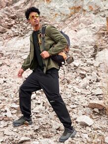 SHEIN In My Nature Men's Zipper Closure Hooded Outdoor Jacket - Army Green - View 4