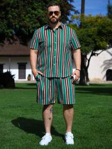 Manfinity RSRT Juego De Camisa Y Shorts De Rayas De Talla Grande Para Hombre - Multicolor - Ver 4
