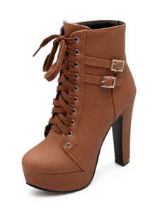 de mujeres grueso tacón Botas cortas , impermeable plataforma , tacón alto , con cordón motocicleta Botas