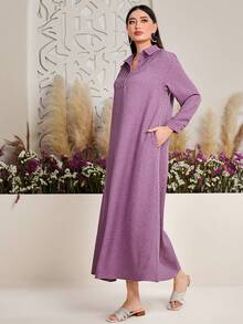 Mulvari Của phụ nữ Màu thuần Textured Thả vai Đầm - Hồng - Xem 10