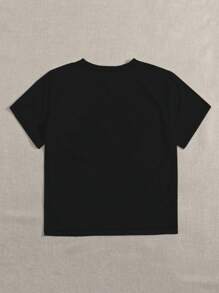 SHEIN LUNE Plus Size Women's Heart Shaped Sequin Short Sleeve Tee With Regular Shoulder - Black - View 2