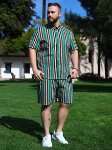 Manfinity RSRT Juego De Camisa Y Shorts De Rayas De Talla Grande Para Hombre - Multicolor - Ver 5