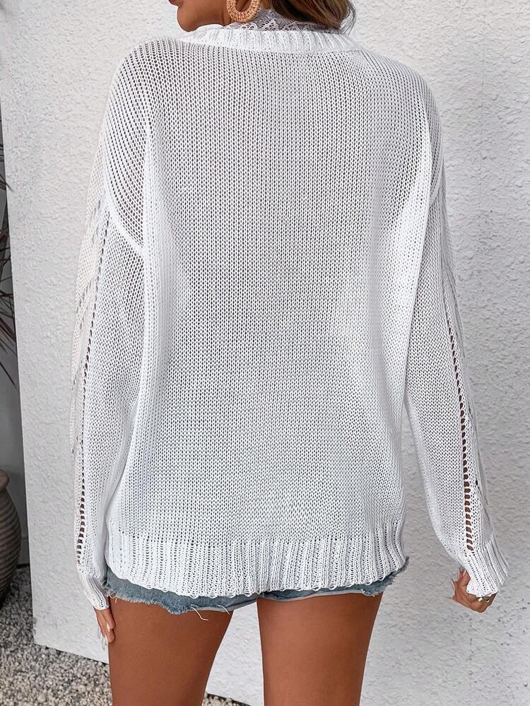 Ladies' Hollow Out Long Sleeve Pullover Sweater, Knit Pullover Fall Winter