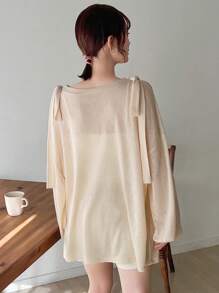 FRIFUL Camiseta casual holgada de mujer con caída de hombros y unicolor, transparente