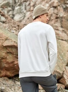 SHEIN In My Nature Men's Outdoor Round Neck Long Sleeve Sweatshirt With Letter Print - White - View 2