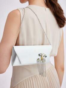 MOTF PREMIUM Hoa Đã vá Chi tiết Fringe Túi xach tay - Xám - Xem 5