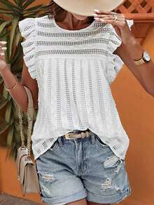 SHEIN VCAY 女士圆领短盖袖衬衫 - 白色 - 查看 4