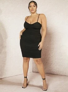 SHEIN BAE Kích thước lớn Của phụ nữ Xếp li Áo ba lỗ Phong cách Đầm - màu đen - Xem 1