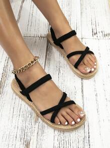 2024 Summer Women Flat Sandals Imitated Linen Rope Sole Ladies Beach Shoes