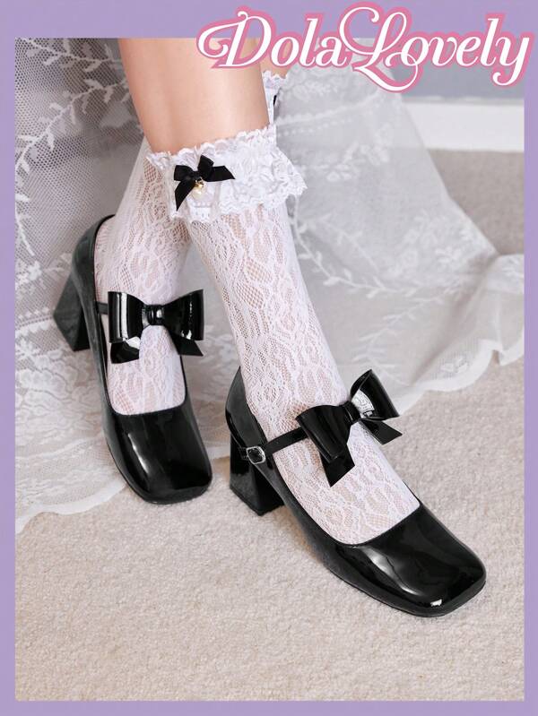 Dola Lovely Women'S Black Mary Jane High Heels With Bow