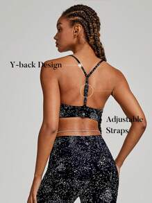 GLOWMODE FeatherFit™-Air Glow For It Reflective Starry Night Adjustable Sports Bra Light Support Low Impact Daily - Black - View 3
