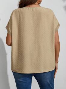 SHEIN LUNE 大尺寸紋理面料拼接蕾絲邊緣絲帶休閒襯衫