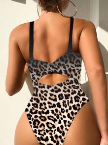 Women's One-Piece Leopard Print Swimsuit - Multicolor - View 2
