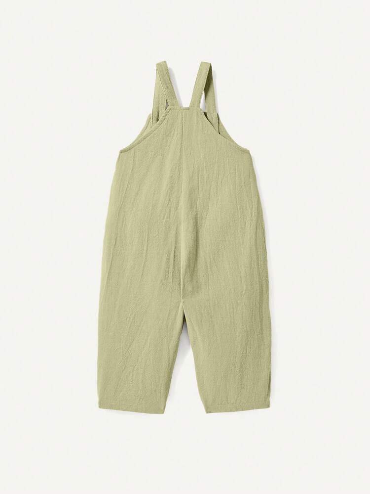 Baby Girl's Overalls With Decorative Patch And Front Pockets, Casual And Versatile Pants