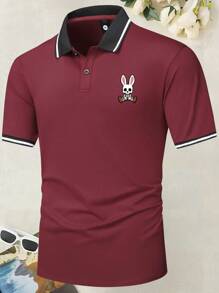 新款夏季男士短袖polo衫,兔子和骷髏印花,復古運動休閒多用途薄款上衣,適用於戶外活動 - 酒紅色 - 查看 1