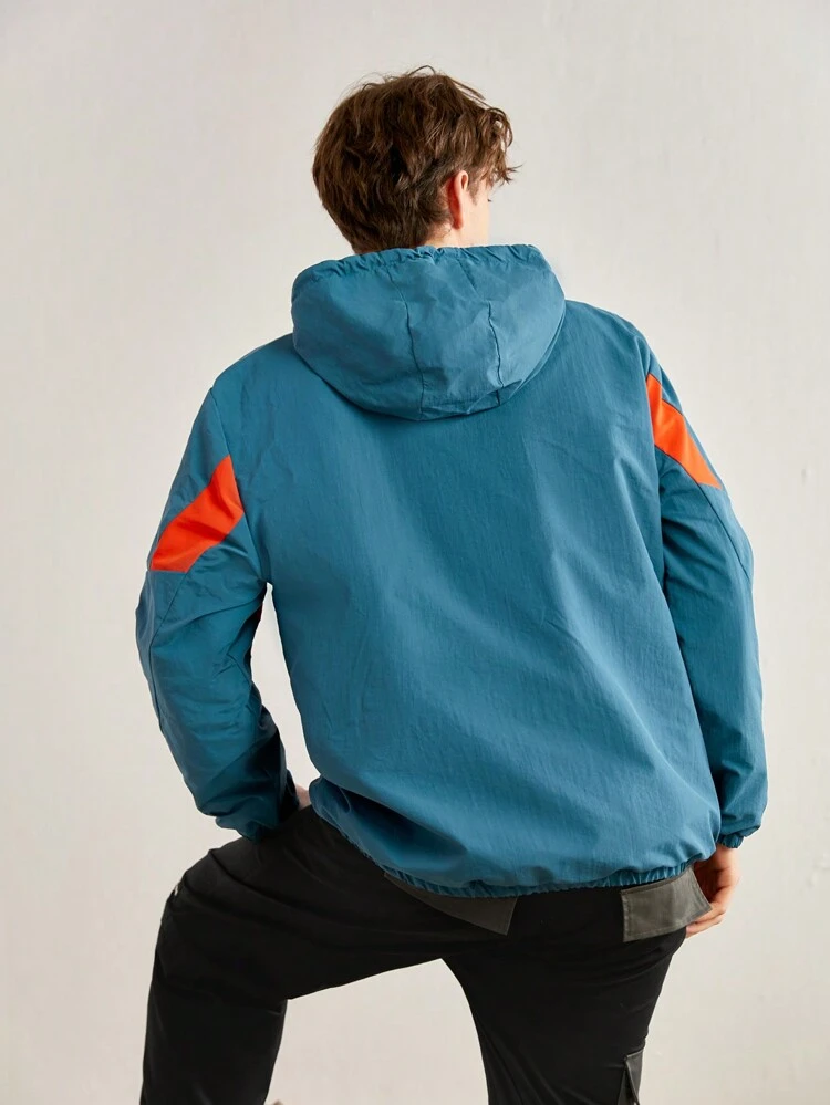Men's Solid Color Zipper Design Hooded Regular Jacket For Outdoor Activities Hiking Clothes