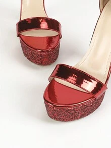 女式時尚高跟鞋,具有防水平台和後帶設計 - 紅色 - 查看 8