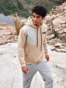 SHEIN In My Nature Men's Letter Patchwork Hooded Outdoor Athletic Sweatshirt - White - View 4