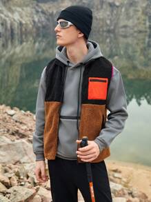 SHEIN In My Nature Men's Button Front Drawstring Hooded Outdoor Raincoat Jacket Hiking Clothes