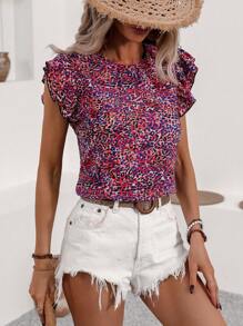 Breezaya Women Blouses Backless Ruffle Tie Back bunga ditsy Boho - Merah dan hitam - View 4