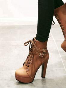 de mujeres grueso tacón Botas cortas , impermeable plataforma , tacón alto , con cordón motocicleta Botas
