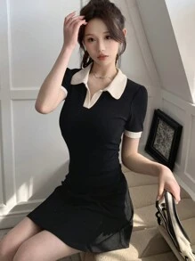 DAZY Women's Short Color Block Dress Sundress