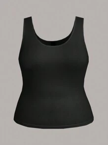 SHEIN LUNE Top sin mangas de cuello redondo casual y minimalista para mujer en tallas grandes para el verano