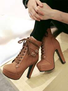 de mujeres grueso tacón Botas cortas , impermeable plataforma , tacón alto , con cordón motocicleta Botas