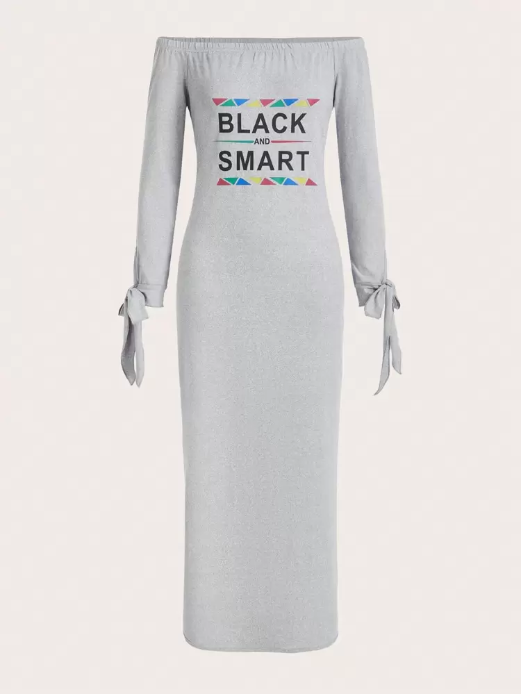 Women's Long Sleeve Off Shoulder Letter Print Dress Fall Cloth For Women