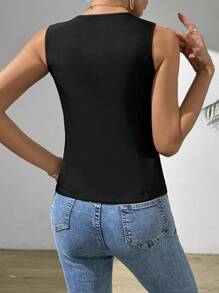 RosyDaze Women's Casual Sleeveless Split Vest Waistcoat - Black - View 2