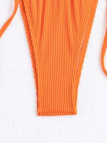 SHEIN Swim Ladies' Solid Halter Two-Piece Bikini Set, Summer Beach Bathing Suit - Orange - View 5