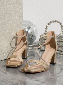 Women's Elegant & Fashionable & Versatile High Heel Sandals With Rhinestone Embellished Strap Design - Gold - View 4