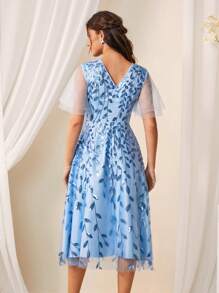 SHEIN Belle Sequined Mesh Bridesmaid Dress - Blue - View 2