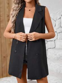 Chiquease Women's Sleeveless Long H-Shaped Lapel Suit Jacket