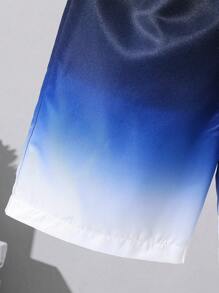 SHEIN 青少年男孩鬆身休閒漸變織物短褲 - 藍色 - 查看 5