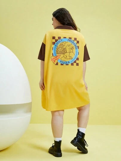 Gudetama X SHEIN 卡通圖形翻領襯衫裙(大尺寸)