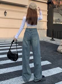 DAZY 女性心形圖案水洗牛仔褲 - 中等水洗藍 - 查看 8