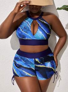 SHEIN Slayr Plus Size Marble Printed Swimwear Set Summer - Multicolor - View 6