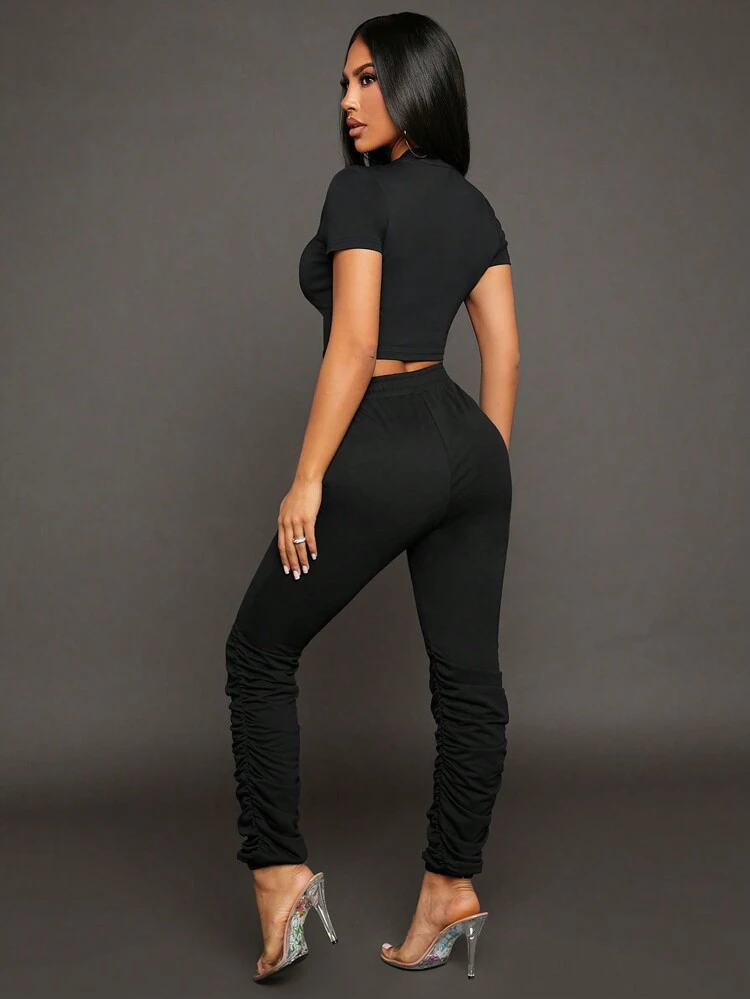 Summer Basic Casual Short-Sleeved T-Shirt With Letter Print And Tight-Fitting Trousers