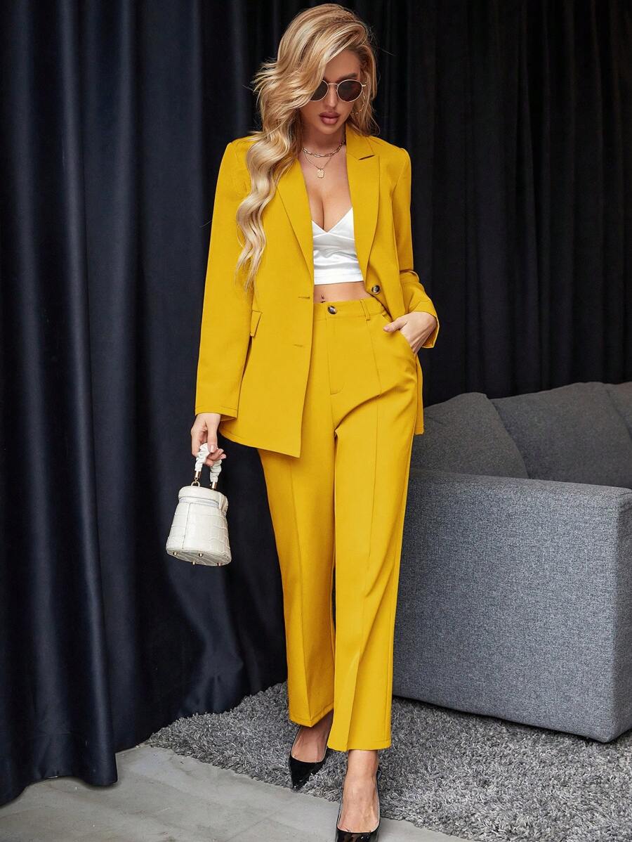 Chiquease Conjunto De Traje De Color Sólido - Amarillo - Ver 1