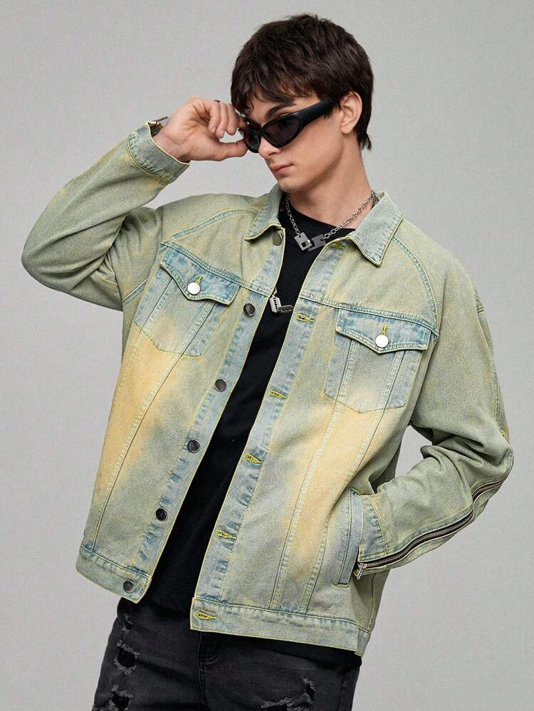 Men's Raglan Long Sleeve Denim Jacket