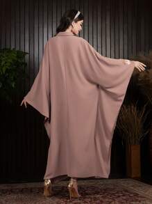 Al Najma Camisa Larga Turca Para Mujer Con Mangas De Murciélago Y Parche De Bordado Floral - Óxido marrón - Ver 7