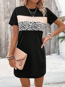 SHEIN LUNE 女士色塊豹紋拼接裙 - 彩色 - 查看 1