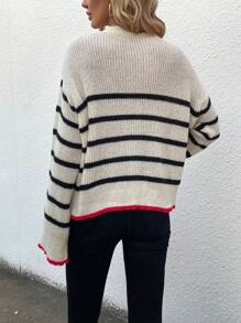 SHEIN LUNE Áo len nữ dáng suông vai, phối màu sọc, thích hợp cho mùa thu đông. - Nhiều màu - Xem 2