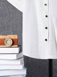 SHEIN Cậu bé Tween Lỏng lẻo Nhà thoải mái Dệt kim Dệt hoa Ngắn tay Áo sơ mi Với Vòng cổ - trắng - Xem 12