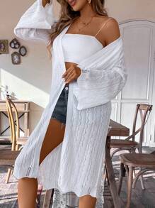 Chiquease Áo khoác cardigan dáng rộng màu trắng phong cách Hawaii Áo cardigan rỗng phong cách Hawaii cho mùa hè - trắng - Xem 6