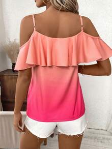 SHEIN Clasi Women's Ombré Off-Shoulder Top With Ruffle Hem Pink Shirt Pink Top - Pink - View 2