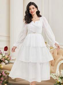 Modelyn Women's Flare Sleeve Multilayered Ruffle Hem Dress - White - View 8